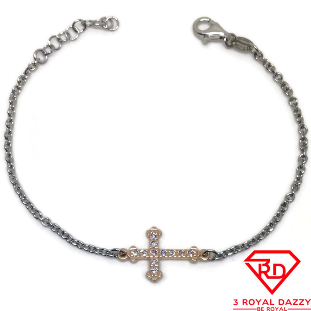 Cross Cubic Zirconia Bracelet 8 Inch Chain Gold 61$